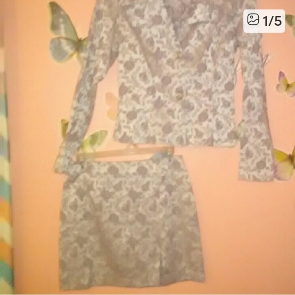 Rampage Gray Floral Skirt Set